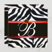 RODE ZWARTE WITTE ZEBRA, MONOGRAM, rubysteen Kaart (Voorkant / Achterkant)