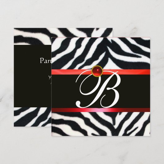 RODE ZWARTE WITTE ZEBRA, MONOGRAM, rubysteen Kaart (Voorkant / Achterkant)