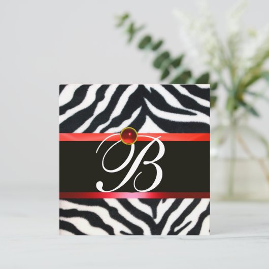 RODE ZWARTE WITTE ZEBRA, MONOGRAM, rubysteen Kaart (Staand voorkant)