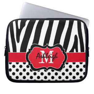 Rode zwarte Zebra Stripes Polka Dots Hoesje Laptop Sleeve
