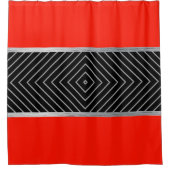 Rode, zwarte, zilveren en witte strepen douchegordijn (Voorkant)