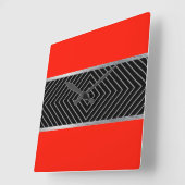 Rode, zwarte, zilveren en witte strepen vierkante klok (Hoek)