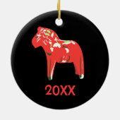  rode, Zweedse Dala-paarden op zwarte keramiek of Keramisch Ornament (Achterkant)