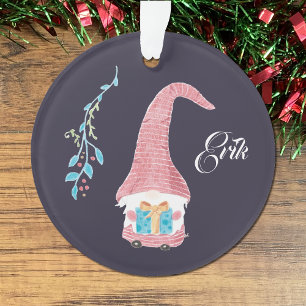 Rode Zweedse gnoom met een cadeau sierbloem Ornament