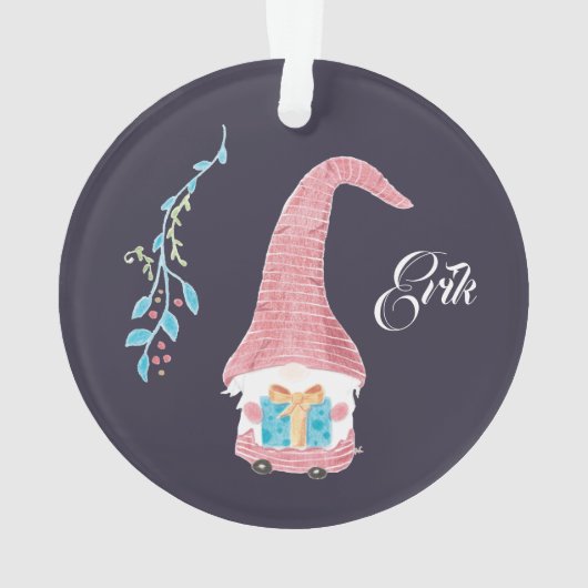 Rode Zweedse kabouter met een cadeaus ornament (achterkant)