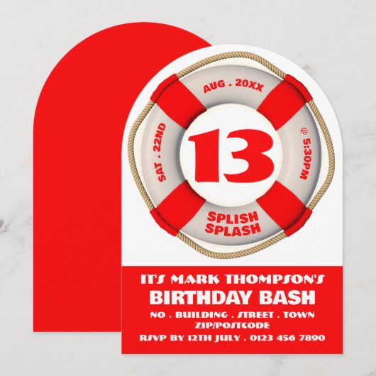 Rode Zwembad Donut, Pool Party Verjaardag Kaart (Voorkant / Achterkant)