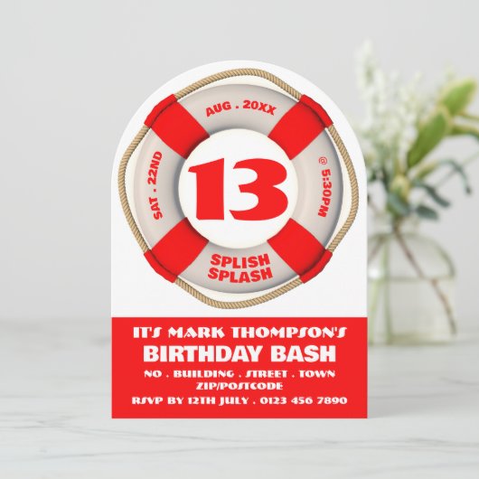 Rode Zwembad Donut, Pool Party Verjaardag Kaart (Staand voorkant)