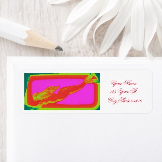 rode zwemmermaïde etiket (Insitu)