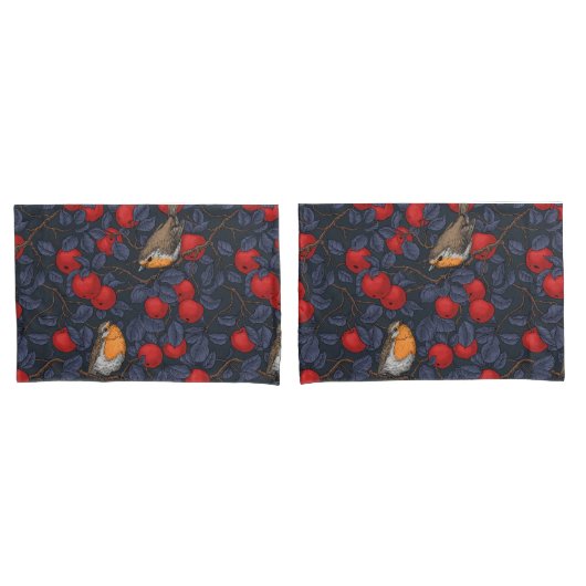 Rodeborstjes in de appelboom/blauw en rood kussensloop (Voorkant-Set)