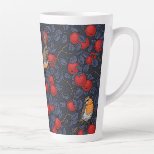 Rodeborstjes in de appelboom/blauw en rood latte mok (Rechts)