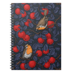 Rodeborstjes in de appelboom/blauw en rood  notitieboek