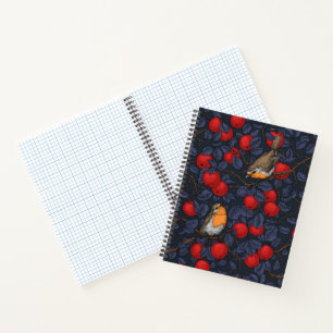 Rodeborstjes in de appelboom/blauw en rood notitieboek