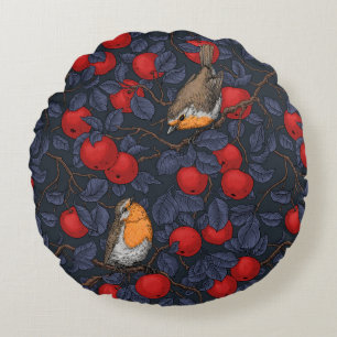 Rodeborstjes in de appelboom/blauw en rood rond kussen