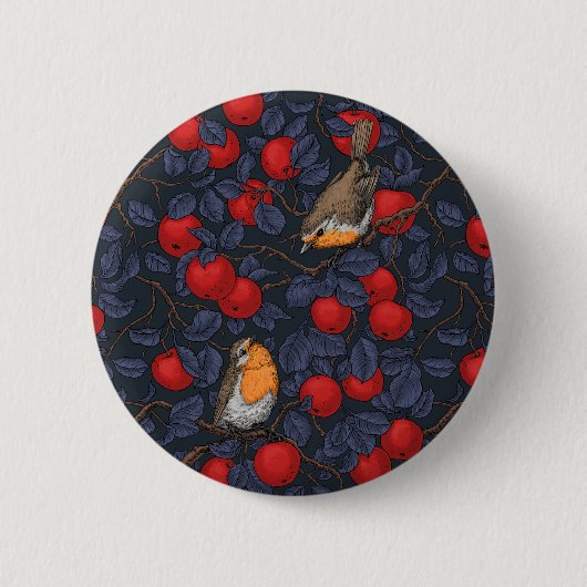 Rodeborstjes in de appelboom/blauw en rood ronde button 5,7 cm (Voorkant)