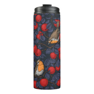 Rodeborstjes in de appelboom/blauw en rood thermosbeker