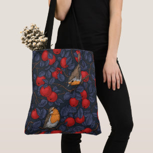 Rodeborstjes in de appelboom/blauw en rood  tote bag