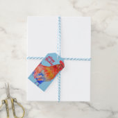 Rodehaan Aquarel Schilderkunst Kunst Kip Cadeaulabel (Met Touw)