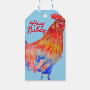 Rodehaan Aquarel Schilderkunst Kunst Kip Cadeaulabel