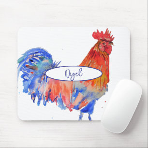 Rodehaan Kip Aquarel Schilderij Whimsisch Muismat
