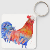 Rodehaan Kip Blauw Aquarel Bruiloft Sleutelhanger (Achterkant)