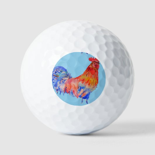 Rodehaan kip waterverf vader naam golfballen (Voorkant)