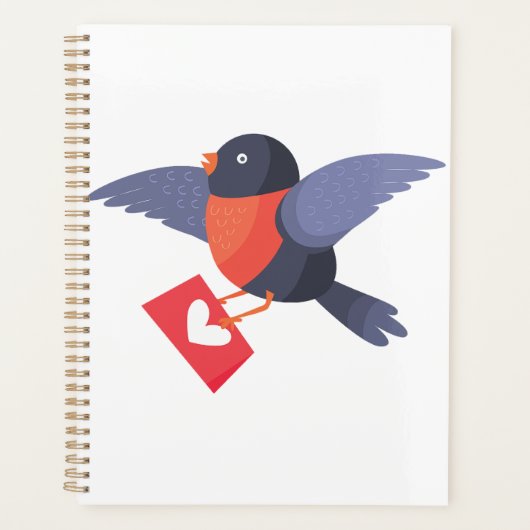 Rodehartige Vogel Robin die Vliegt met Liefdesbrie Planner (Voorkant)