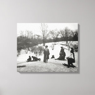 Rodelen in Central Park, 1906 Canvas Afdruk