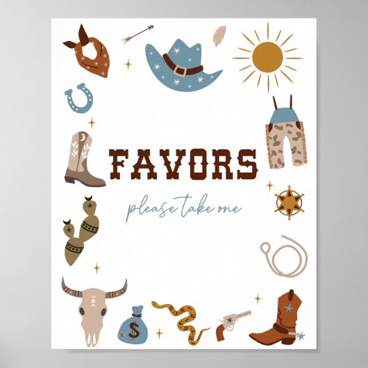 Rodeo 1st Birthday Favors Sign Poster (Voorkant)