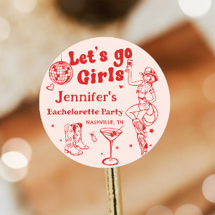 Rodeo Bachelorette-feest in rode disco-cowgirlstij Ronde Sticker