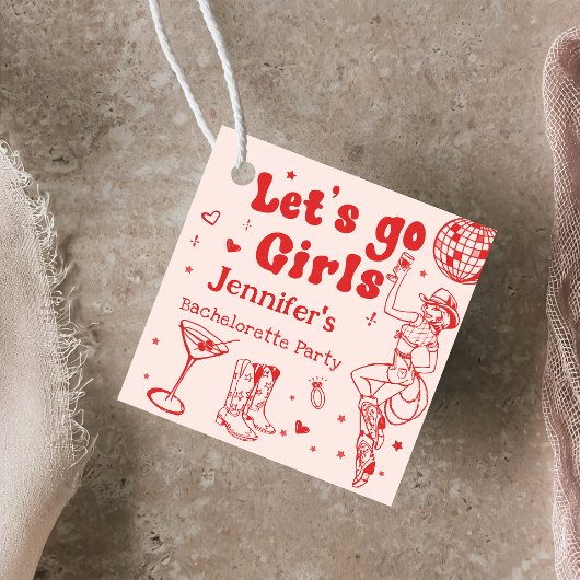 Rodeo Bachelorette-feest met Rode Disco Cowgirl Bedankjes Labels