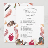 Rodeo Bachelorette Invitation Itinerary in Roze Kaart (Voorkant / Achterkant)