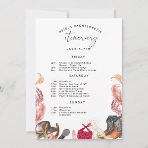 Rodeo Bachelorette Invitation Itinerary in Roze Kaart