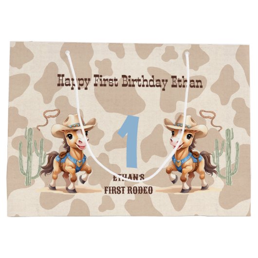 Rodeo Beige Cowboy Paard Westerne naam 1e Verjaard Groot Cadeauzakje (Achterkant)