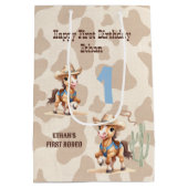 Rodeo Beige Cowboy Paard Westerne naam 1e Verjaard Medium Cadeauzakje (Achterkant)