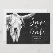 Rodeo Black and White Bull Skull Sla de datum op Aankondiging (Voorkant)