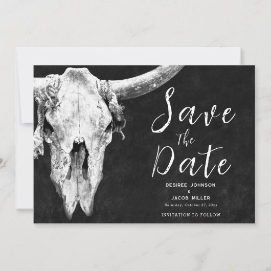 Rodeo Black and White Bull Skull Sla de datum op Aankondiging (Voorkant)