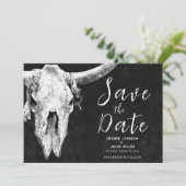 Rodeo Black and White Bull Skull Sla de datum op Aankondiging (Staand voorkant)