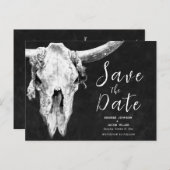 Rodeo Black and White Bull Skull Sla de datum op Uitnodiging Briefkaart (Voorkant / Achterkant)