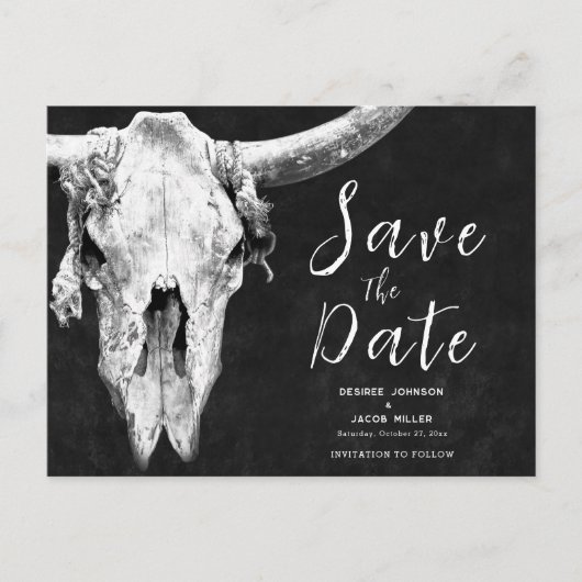 Rodeo Black and White Bull Skull Sla de datum op Uitnodiging Briefkaart (Voorkant)