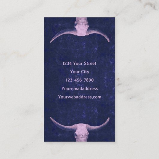 Rodeo  blauw Tattoo van textiel Koop Bull Skull Visitekaartje (Achterkant)