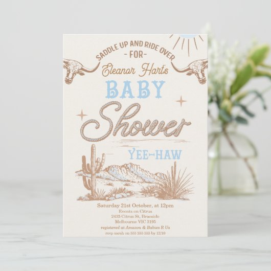 Rodeo Blue Boys Rodeo Cowboy Western Baby shower Kaart (Staand voorkant)