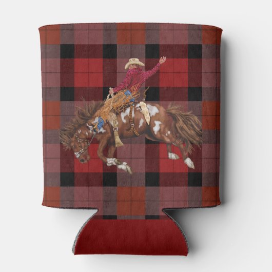 Rodeo Bronco pakt cowboy op plaid Blikjeskoeler (Achterkant)