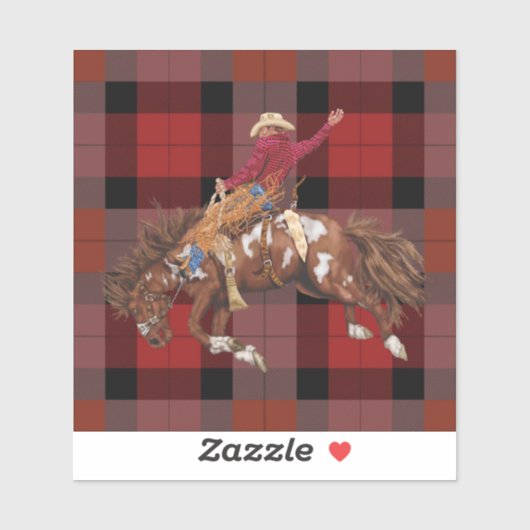Rodeo Bronco pakt cowboy op plaid Sticker (Vel)