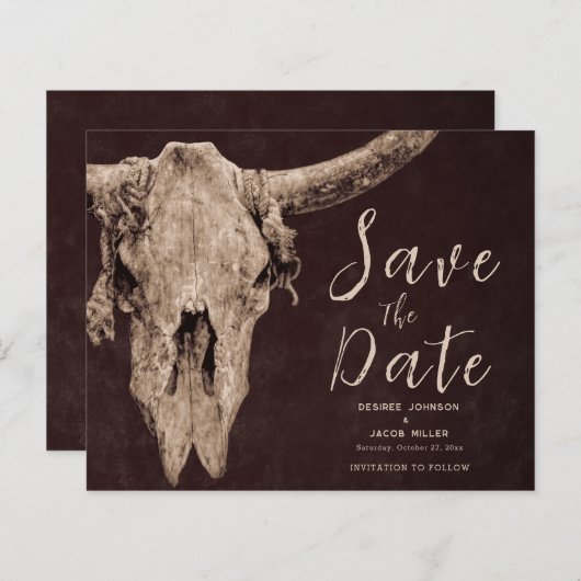 Rodeo Brown Bull Skull Budget Save The Date (Voorkant / Achterkant)