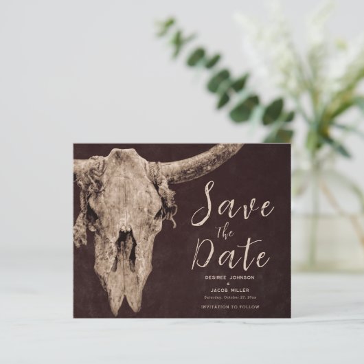 Rodeo Brown Bull Skull Budget Save The Date (Staand voorkant)