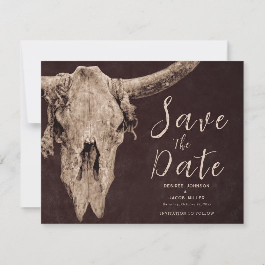 Rodeo Brown Bull Skull Budget Save The Date (Voorkant)