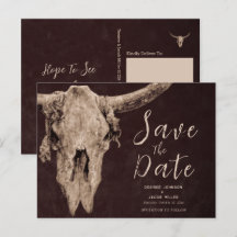 Rodeo Brown Bull Skull Save The Date