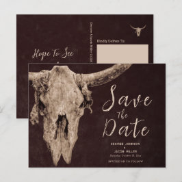Rodeo Brown Bull Skull Save The Date Uitnodiging Briefkaart