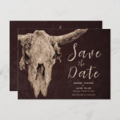 Rodeo Brown Bull Skull Save The Date Uitnodiging Briefkaart (Voorkant / Achterkant)
