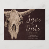Rodeo Brown Bull Skull Save The Date Uitnodiging Briefkaart (Voorkant)